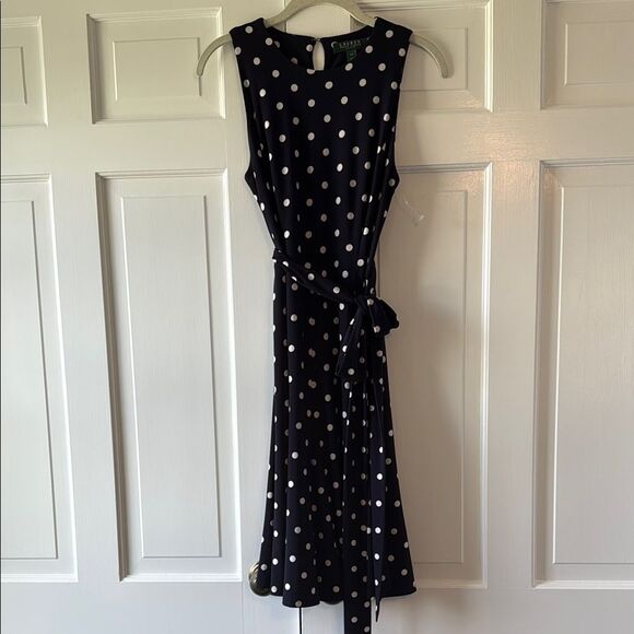 RALPH LAUREN BLUE WHITE PREPPY POLKA DOT STRETCH KNIT DRESS SIZE 6P SLEEVELESS - Picture 1 of 6